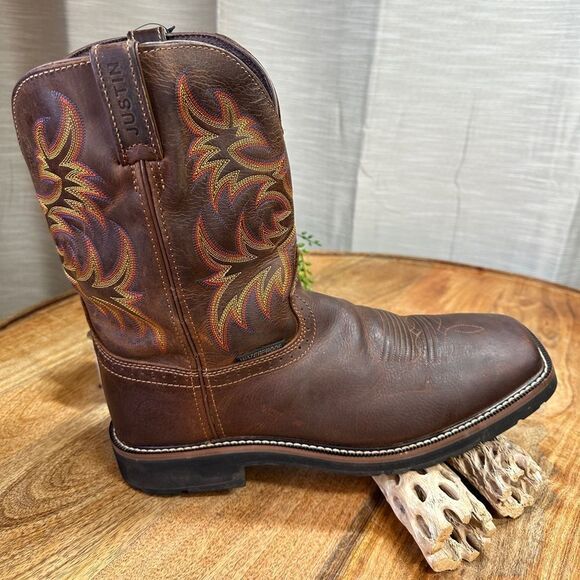 Justin Men's Driller Cowhide Leather Stampede Plain Toe Work Boots 11” Size 13 D - Picture 6 of 11